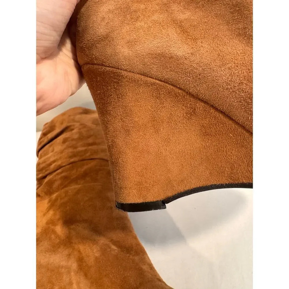 Theory Women's Suede Brown Leather Wedge Tall Boots Sz 39 US 8.5 - Picture 7 of 8